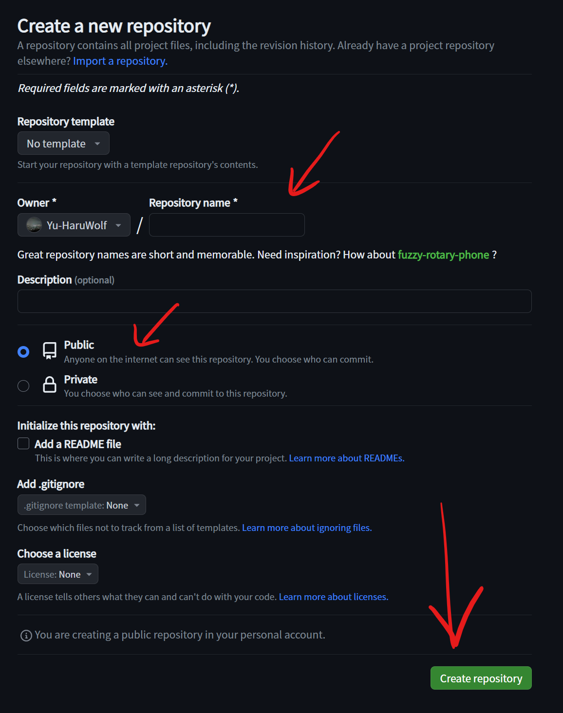 GitHub create repository